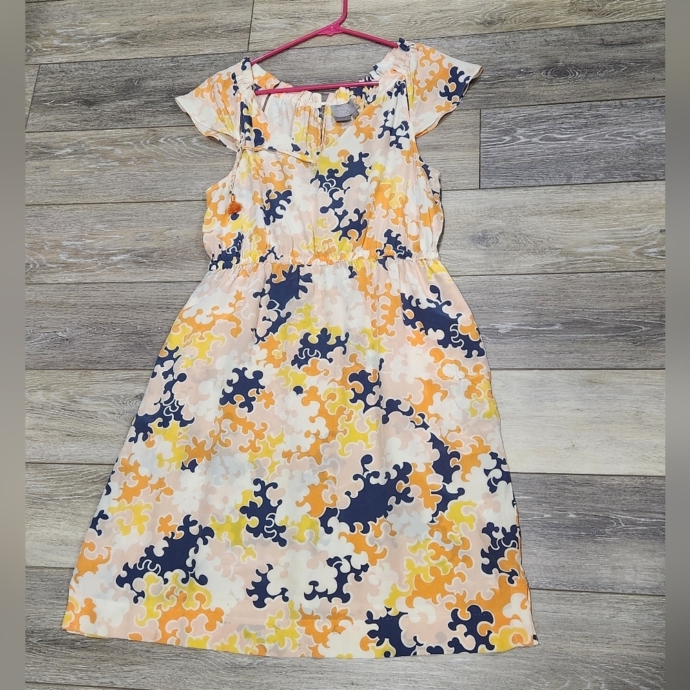 Anthropologie Vanessa Virginia Printed Silk Puzzle Piece Sun Dress Size 6